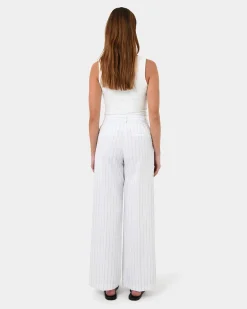 Forcast Ria Stripe Cotton Blend Pants Ivory Brown New