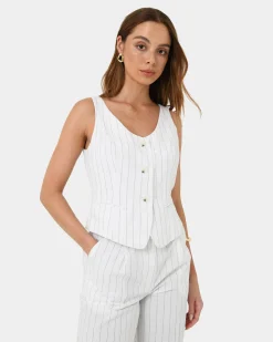 Forcast Ria Stripe Cotton Blend Vest Ivory Brown Best