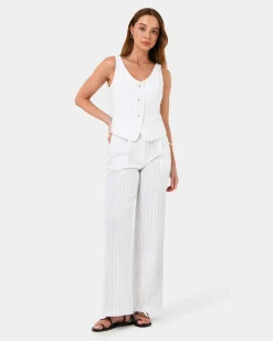 Forcast Ria Stripe Cotton Blend Vest Ivory Brown Best