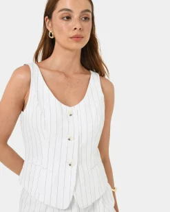 Forcast Ria Stripe Cotton Blend Vest Ivory Brown Best