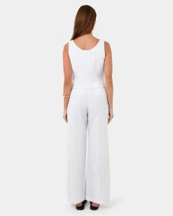 Forcast Ria Stripe Cotton Blend Vest Ivory Brown Best