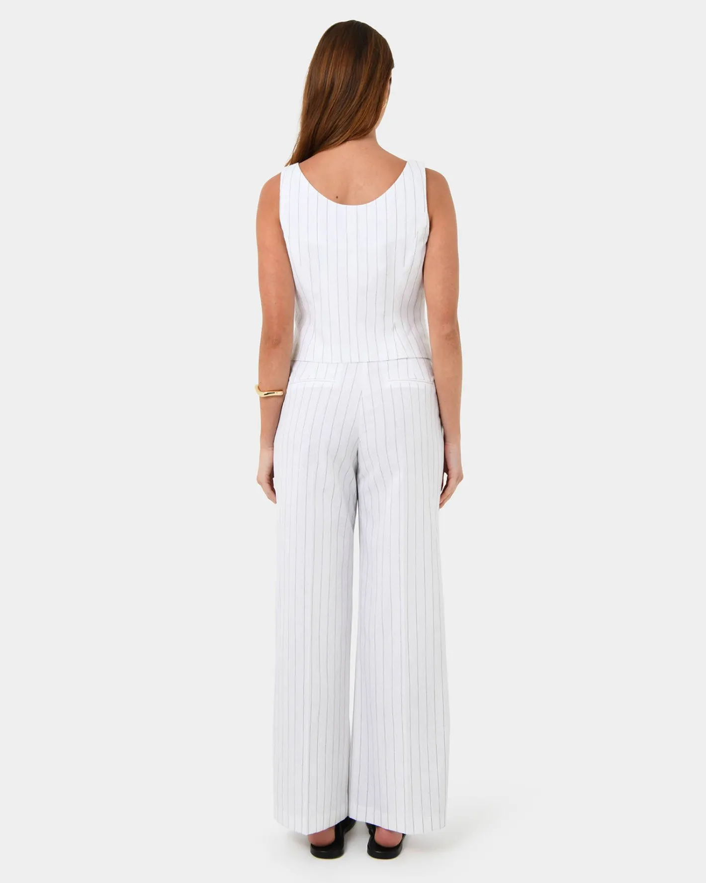 Forcast Ria Stripe Cotton Blend Vest Ivory Brown Best