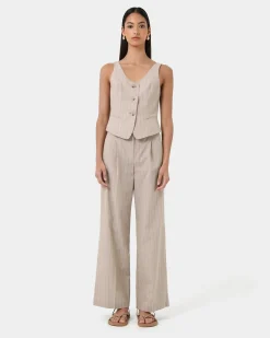 Forcast Ria Stripe Cotton Blend Vest Beige Brown Sale