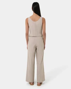 Forcast Ria Stripe Cotton Blend Vest Beige Brown Sale