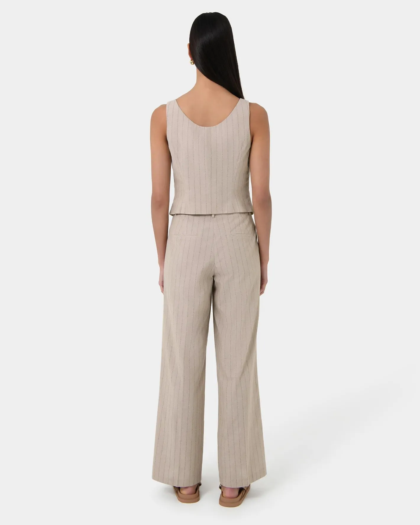 Forcast Ria Stripe Cotton Blend Vest Beige Brown Sale
