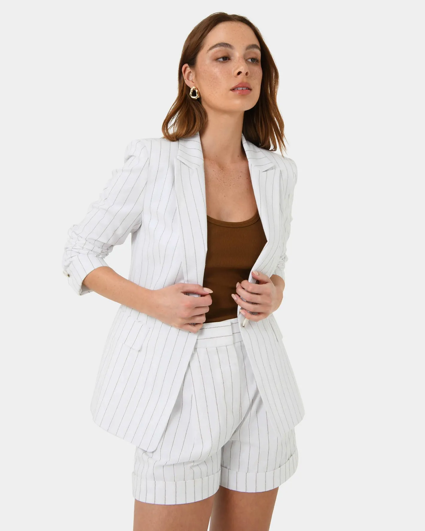 Forcast Ria Stripe Cotton Jacket Ivory Brown Online