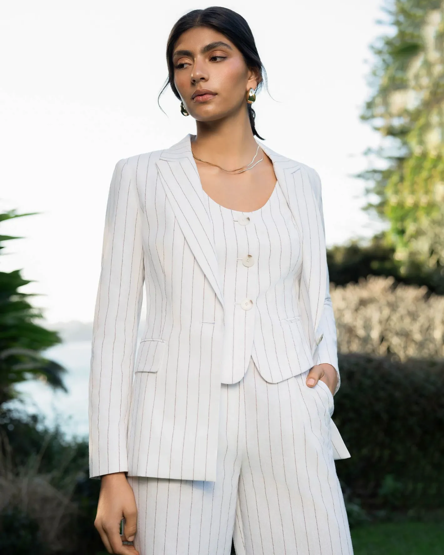 Forcast Ria Stripe Cotton Jacket Ivory Brown Online