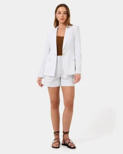 Forcast Ria Stripe Cotton Jacket Ivory Brown Online