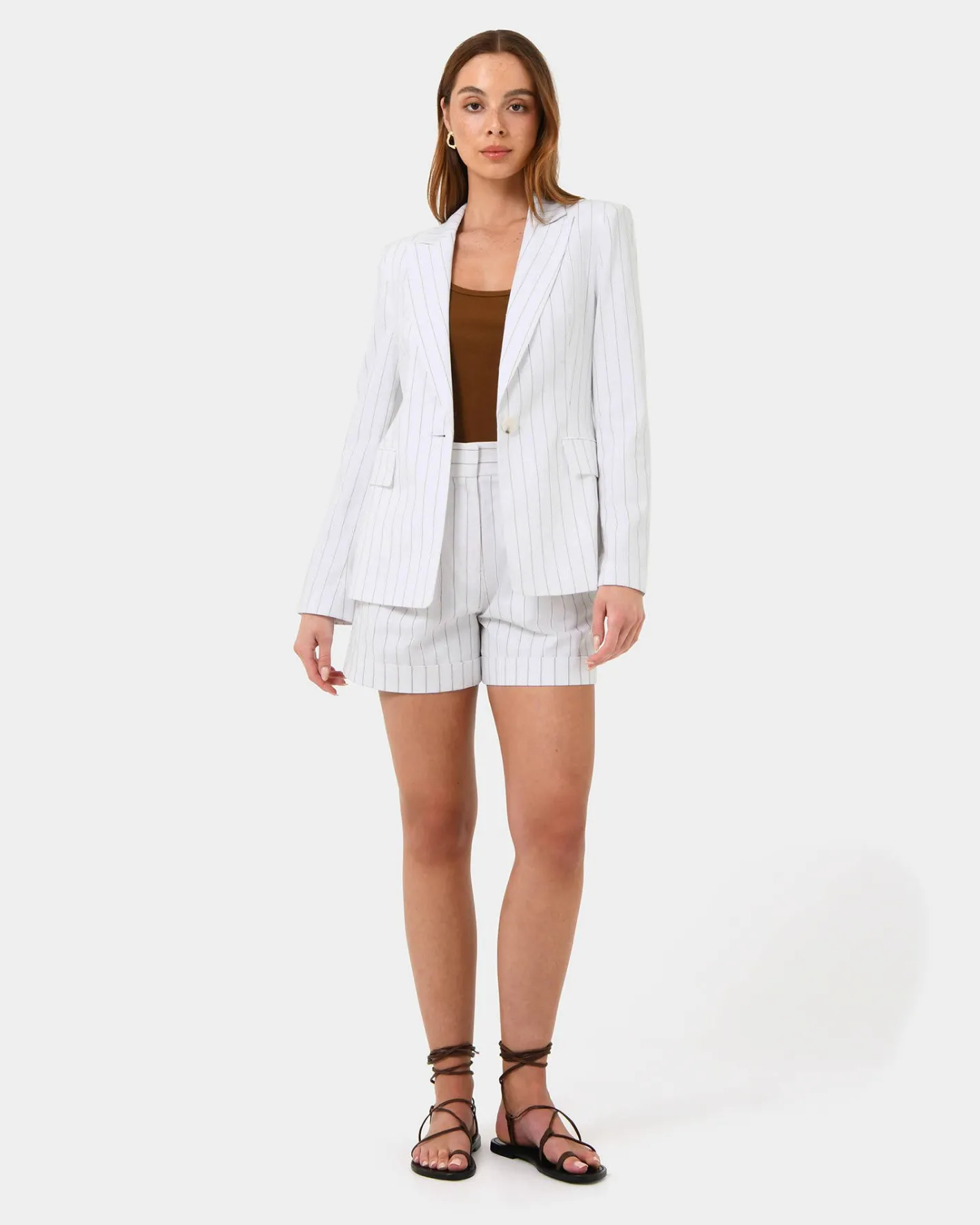 Forcast Ria Stripe Cotton Jacket Ivory Brown Online