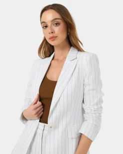 Forcast Ria Stripe Cotton Jacket Ivory Brown Online