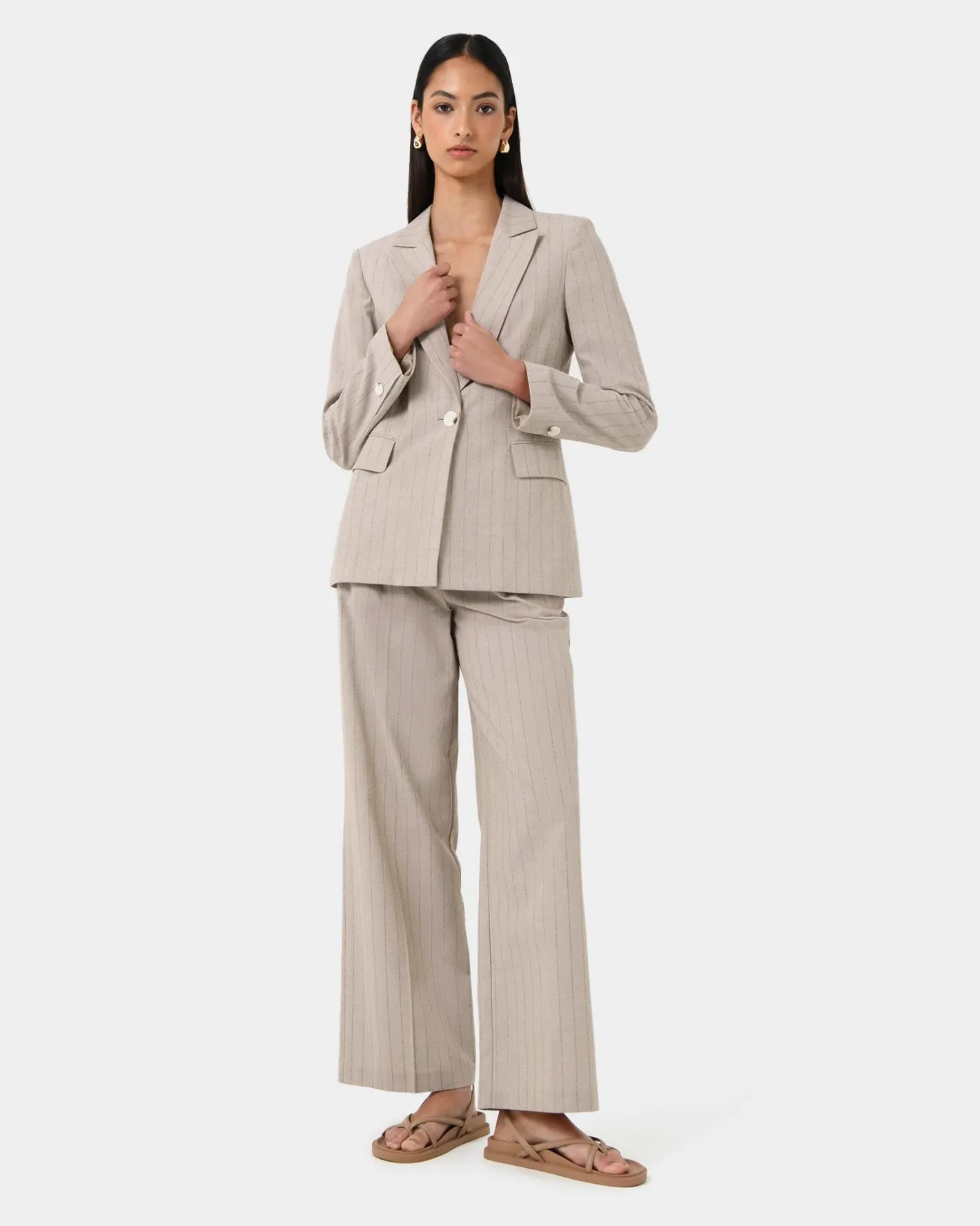 Forcast Ria Stripe Cotton Jacket Beige Brown Online
