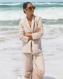 Forcast Ria Stripe Cotton Jacket Beige Brown Online