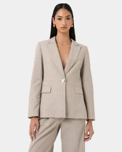 Forcast Ria Stripe Cotton Jacket Beige Brown Online