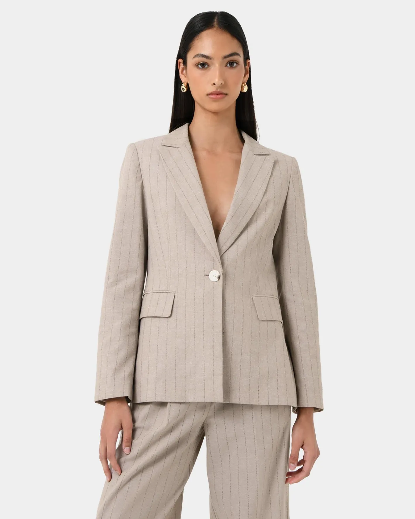Forcast Ria Stripe Cotton Jacket Beige Brown Online