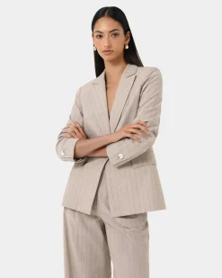 Forcast Ria Stripe Cotton Jacket Beige Brown Online