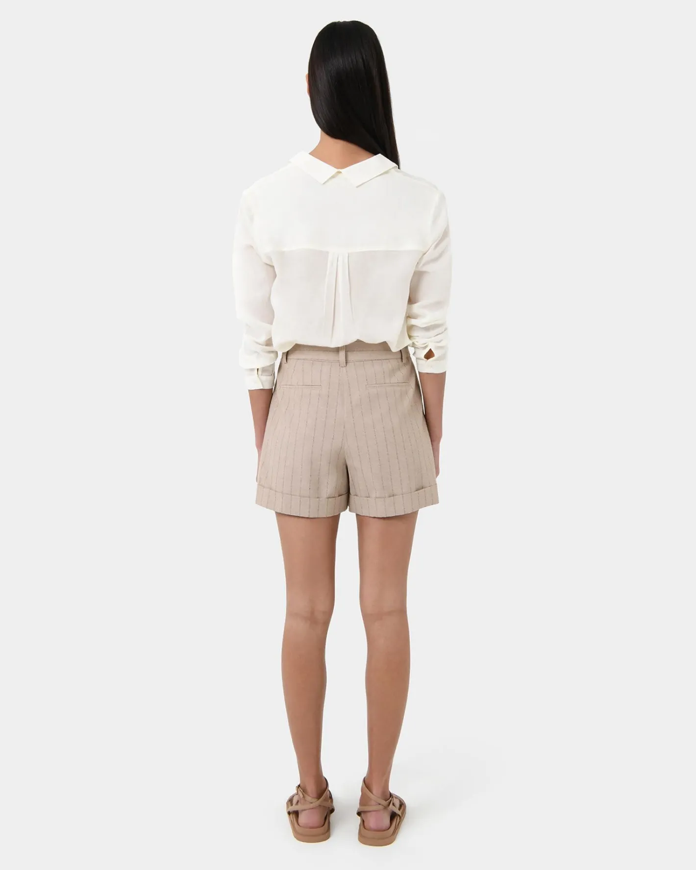 Forcast Ria Stripe Cotton Shorts Beige Brown Online