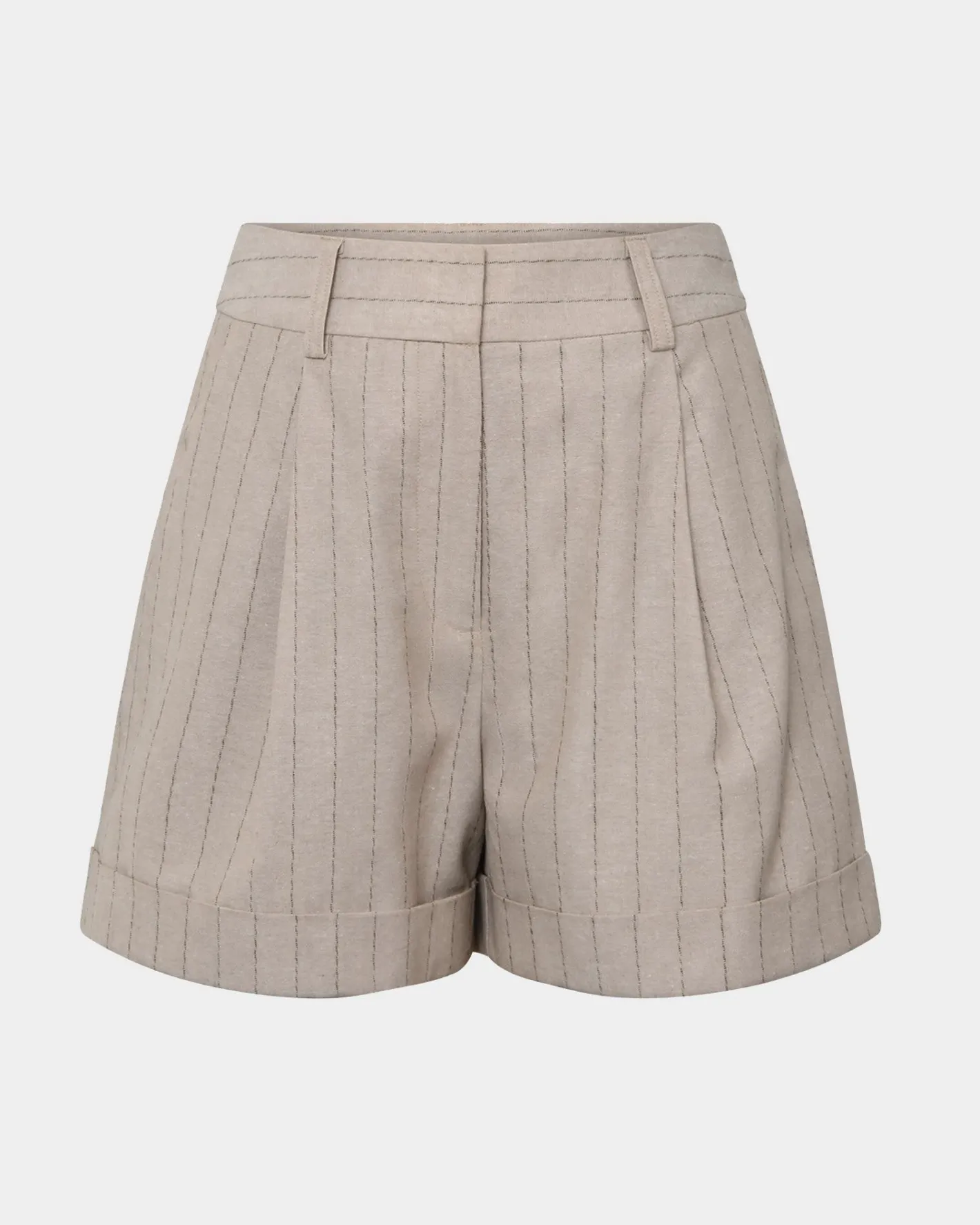 Forcast Ria Stripe Cotton Shorts Beige Brown Online