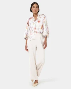 Forcast Rosy Bell Sleeve Blouse Cream Multi Outlet