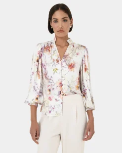 Forcast Rosy Bell Sleeve Blouse Cream Multi Outlet