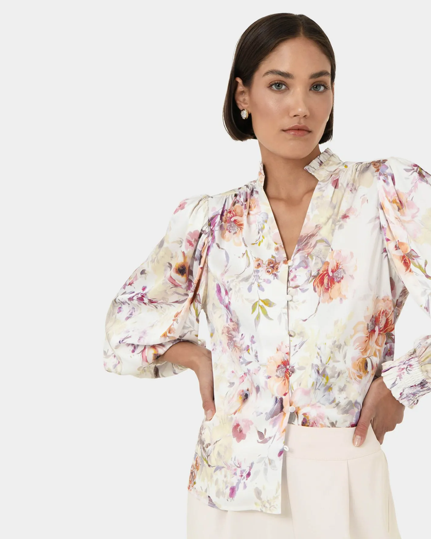 Forcast Rosy Bell Sleeve Blouse Cream Multi Outlet