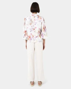 Forcast Rosy Bell Sleeve Blouse Cream Multi Outlet