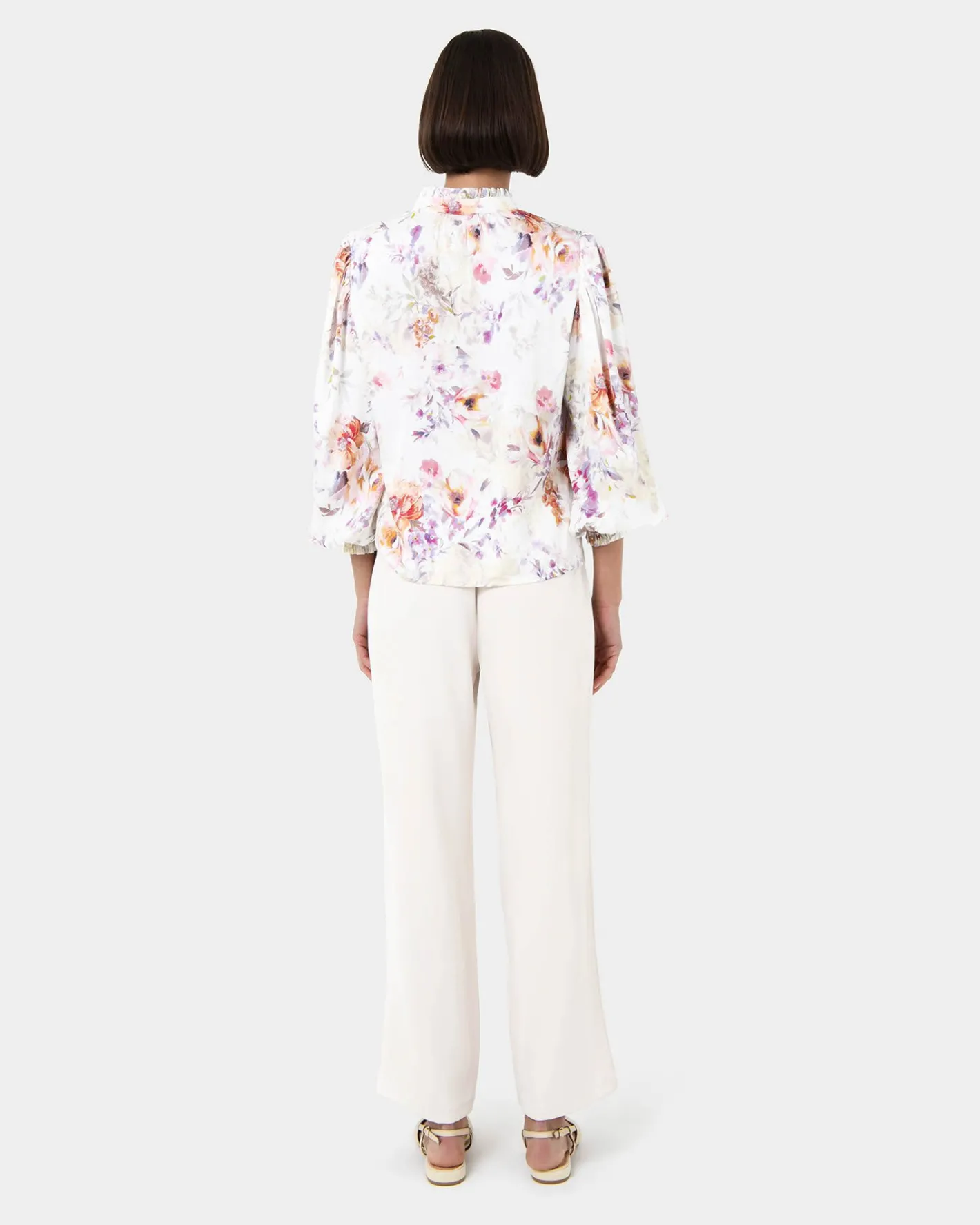 Forcast Rosy Bell Sleeve Blouse Cream Multi Outlet