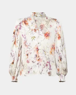 Forcast Rosy Bell Sleeve Blouse Cream Multi Outlet