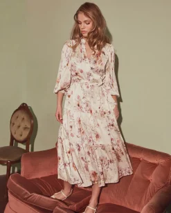 Forcast Rosy Floral Tiered Dress Cream Multi Sale
