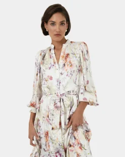 Forcast Rosy Floral Tiered Dress Cream Multi Sale
