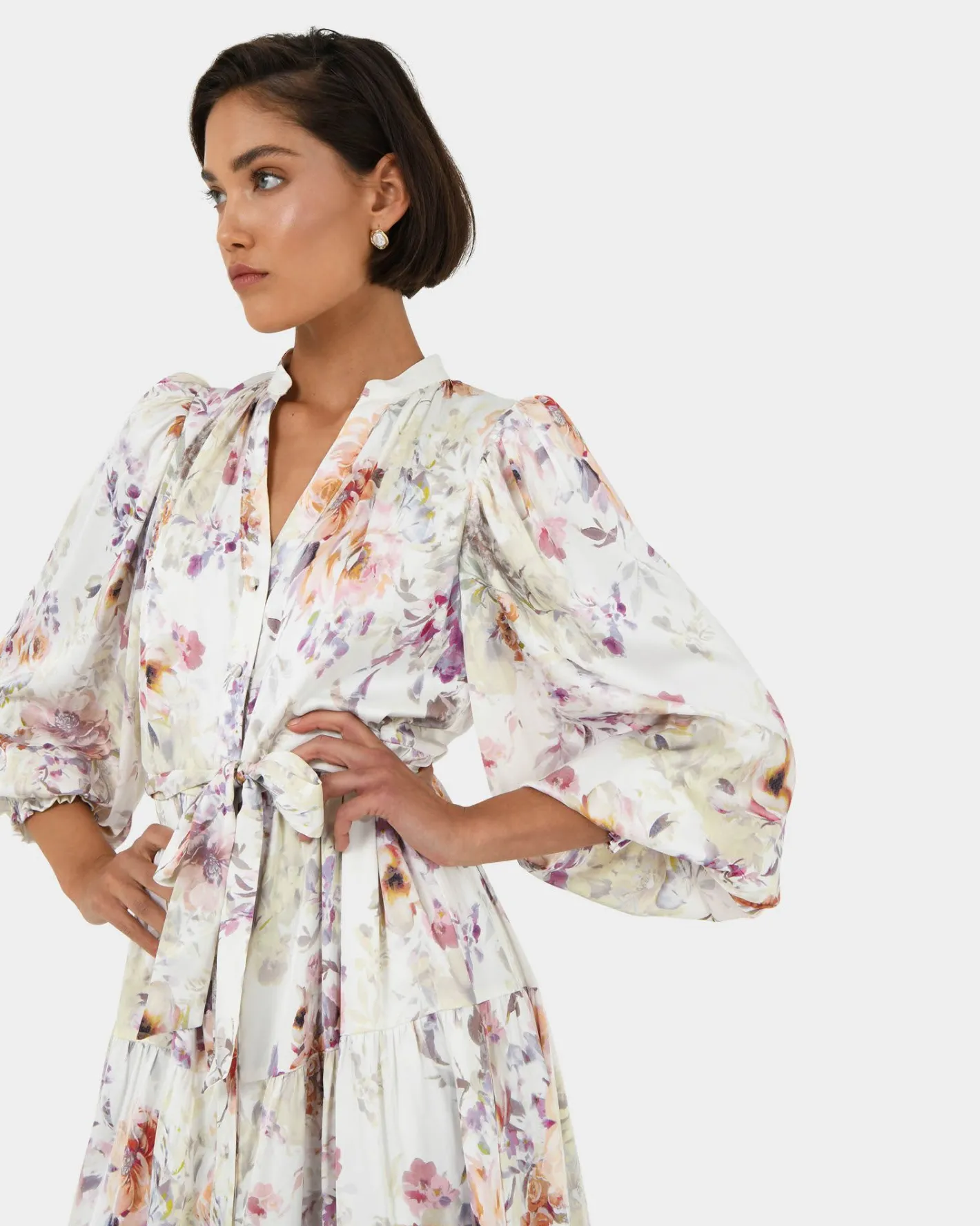 Forcast Rosy Floral Tiered Dress Cream Multi Sale