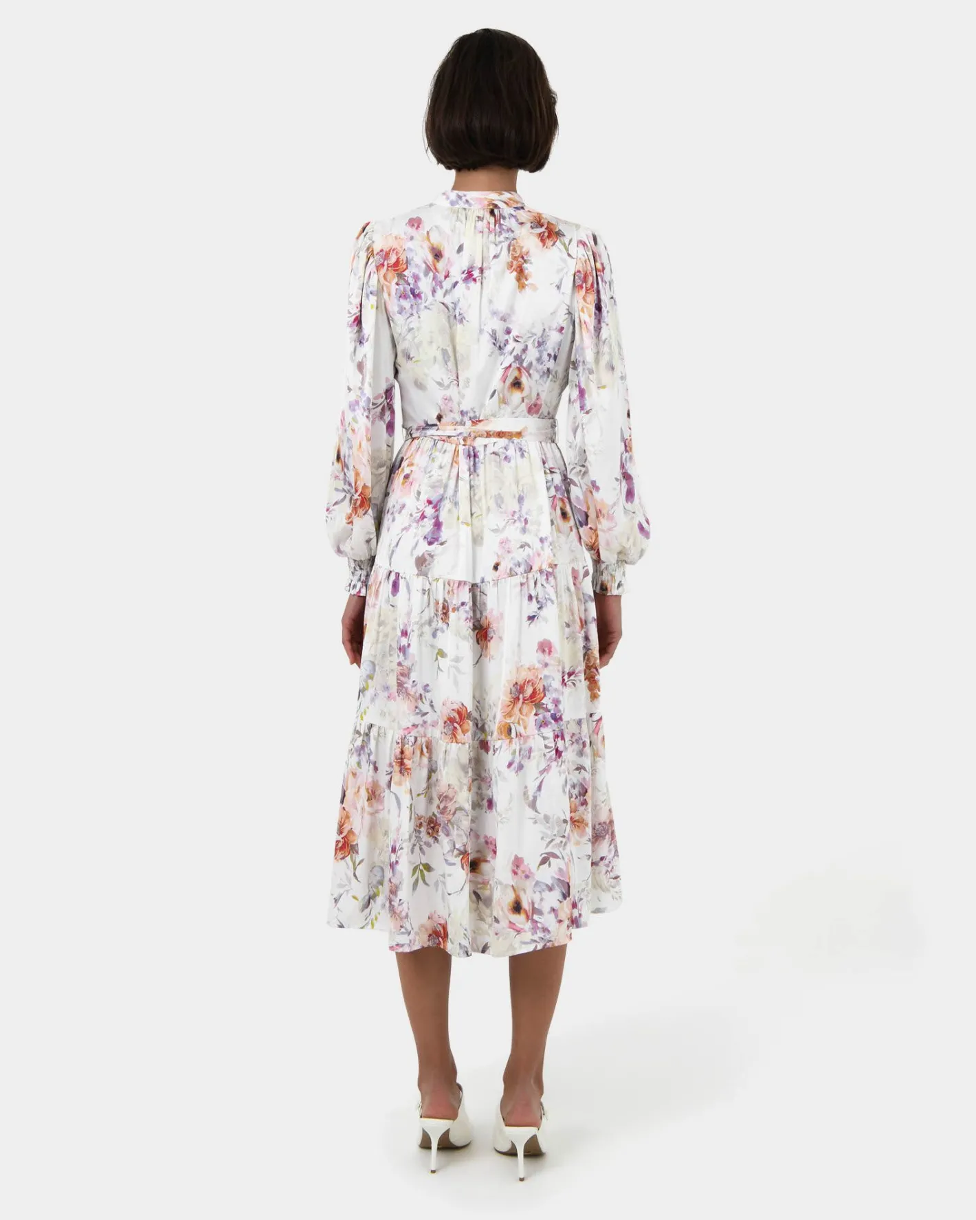 Forcast Rosy Floral Tiered Dress Cream Multi Sale