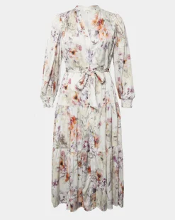 Forcast Rosy Floral Tiered Dress Cream Multi Sale