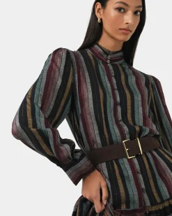 Forcast Roxana Linen Tiered Maxi Dress Vintage Stripe Online