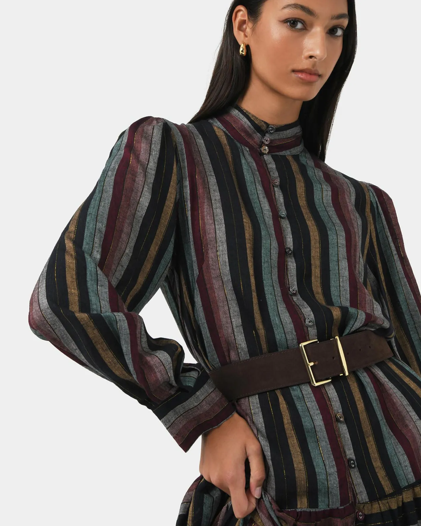 Forcast Roxana Linen Tiered Maxi Dress Vintage Stripe Online