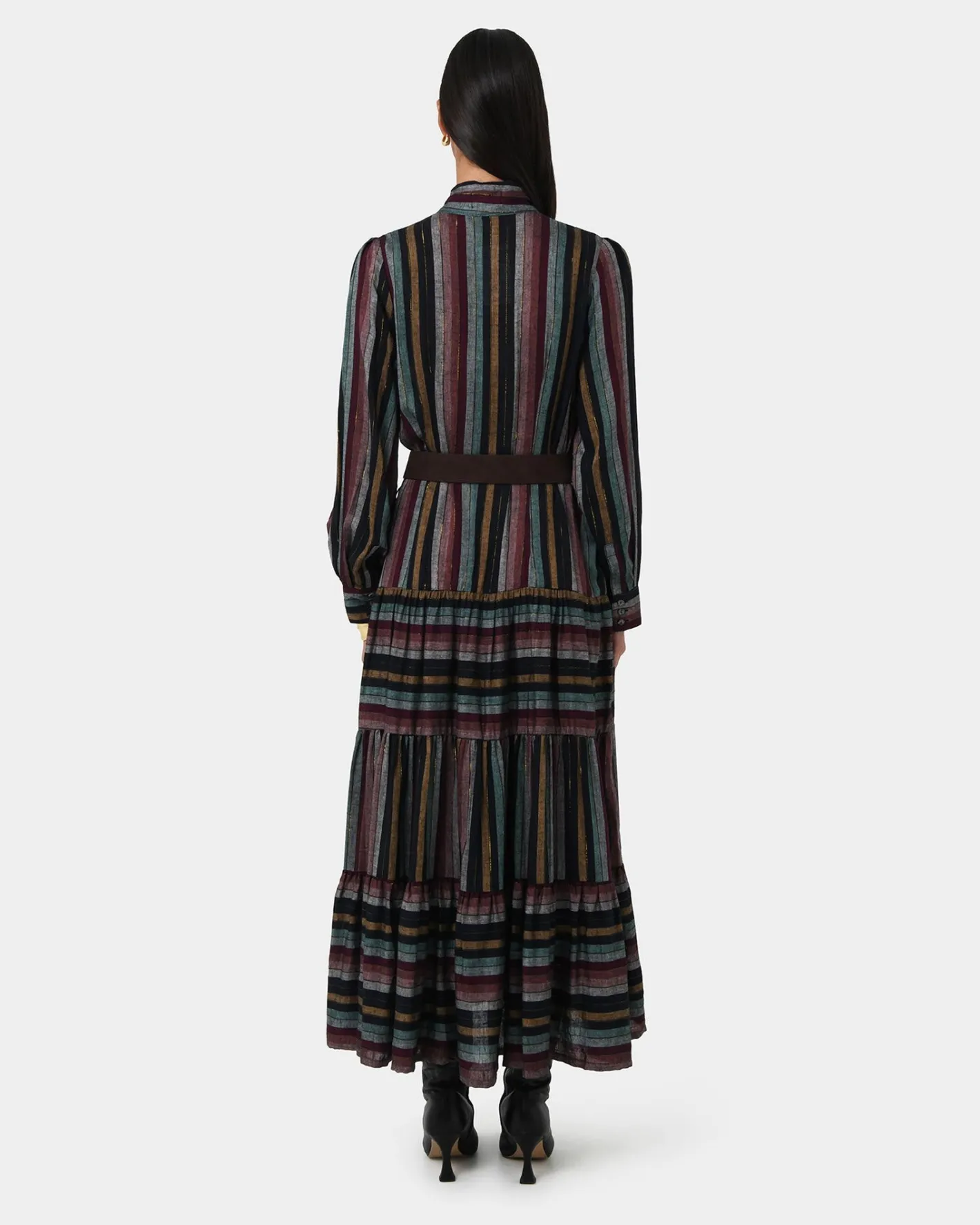 Forcast Roxana Linen Tiered Maxi Dress Vintage Stripe Online