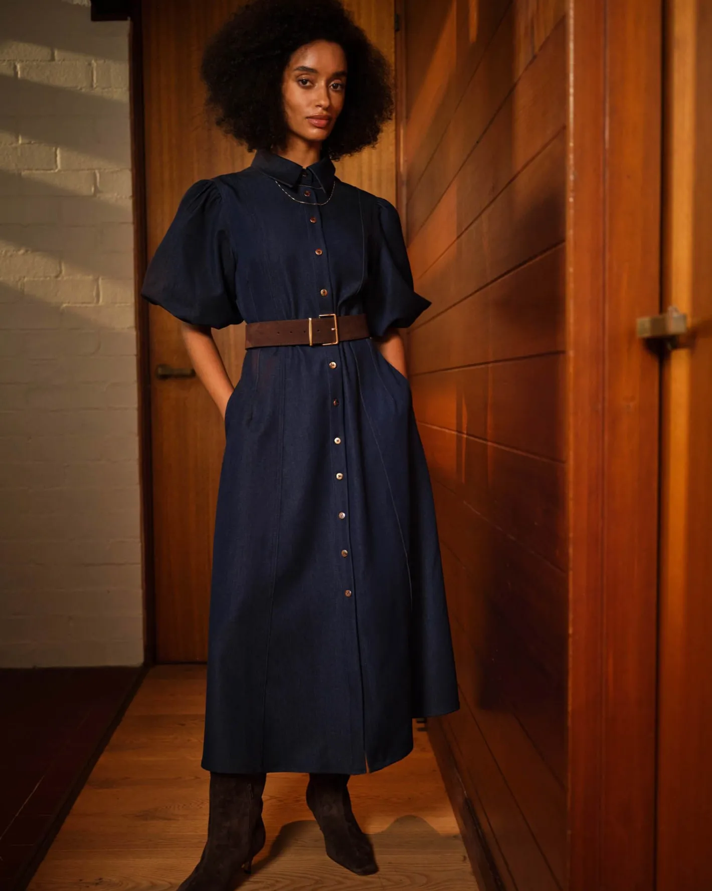 Forcast Ruka Midi Dress Dark Indigo Outlet