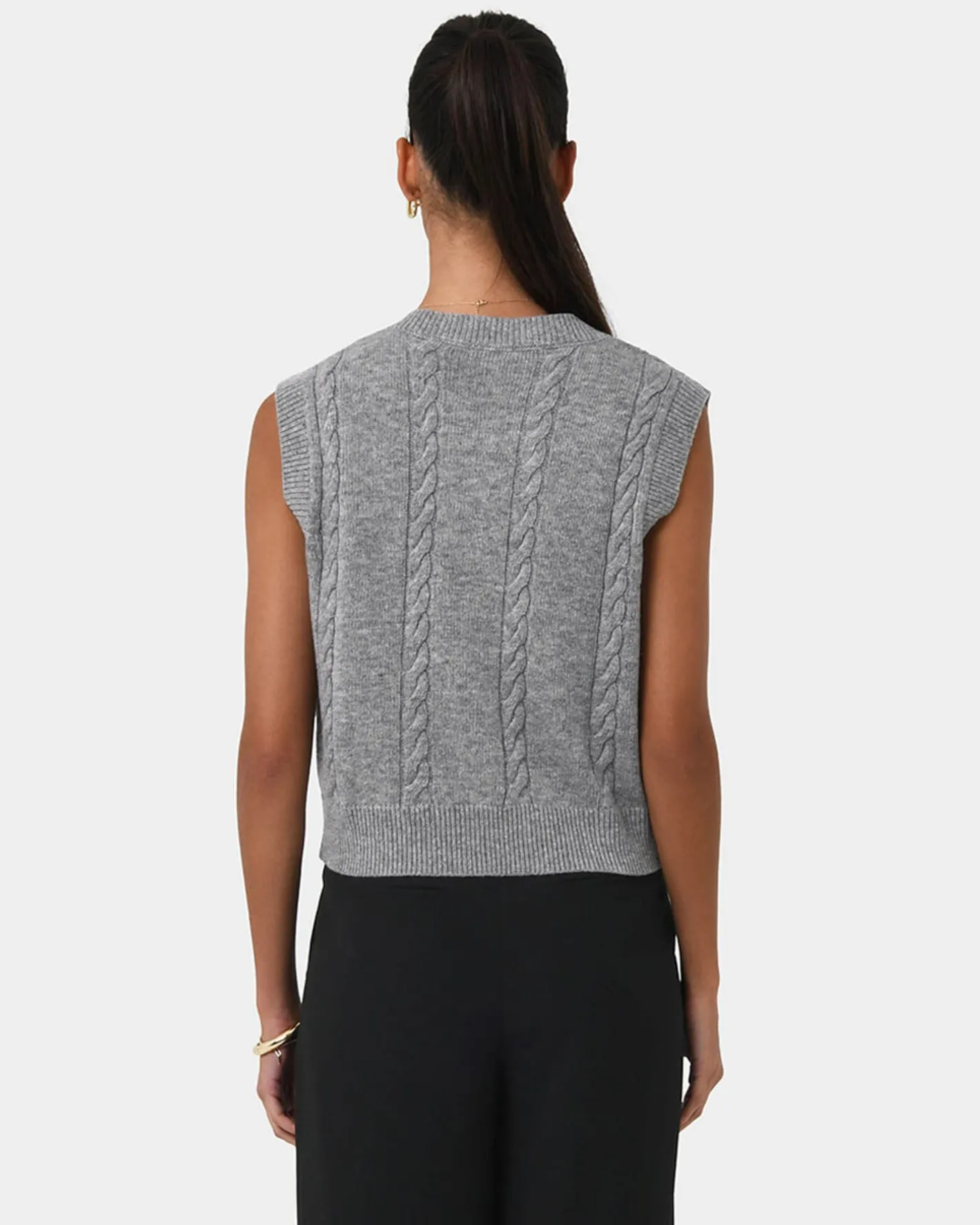 Forcast Rulia V-neck Knit Vest Grey Marle Hot