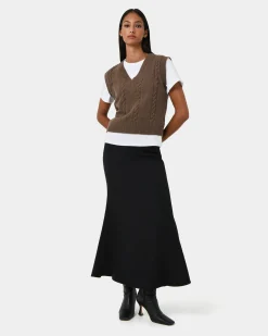 Forcast Rulia V-neck Knit Vest Wood Smoke Discount