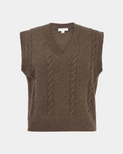 Forcast Rulia V-neck Knit Vest Wood Smoke Discount
