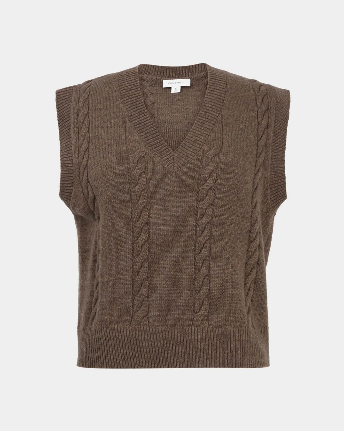Forcast Rulia V-neck Knit Vest Wood Smoke Discount