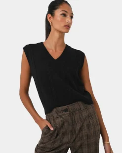 Forcast Rulia V-neck Knit Vest Black