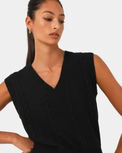 Forcast Rulia V-neck Knit Vest Black
