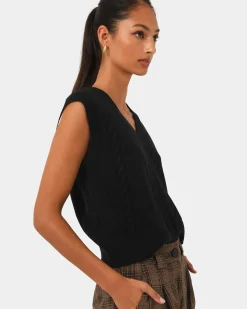 Forcast Rulia V-neck Knit Vest Black
