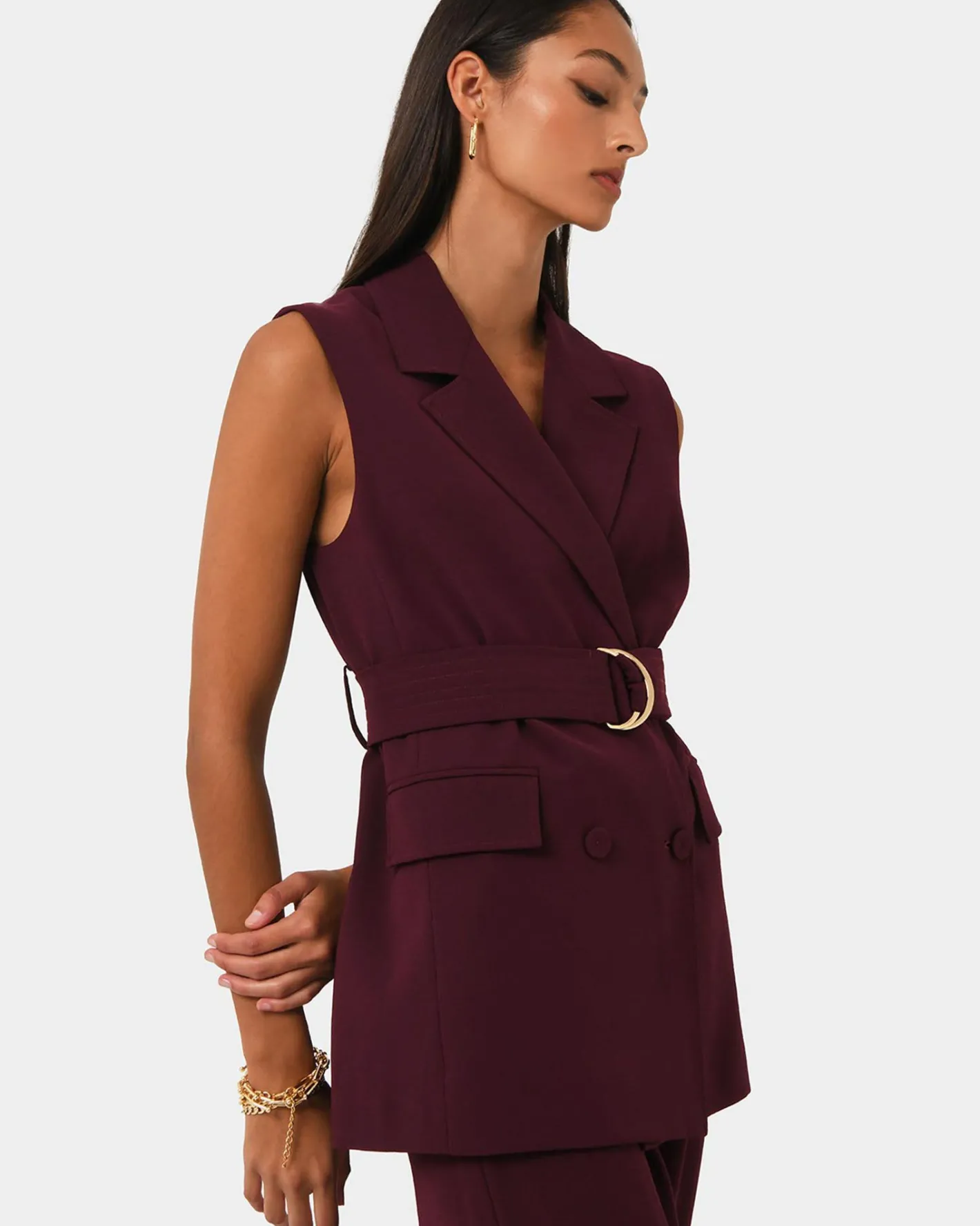 Forcast Rumy Double Breasted Vest Wine