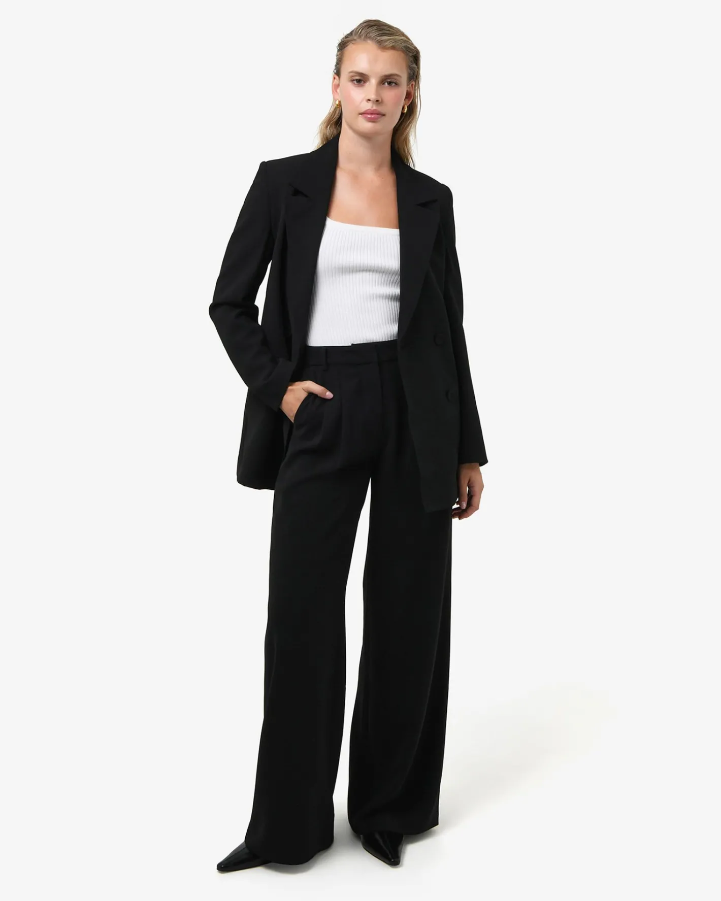 Forcast Rumy Wide Leg Tailored Pants Black