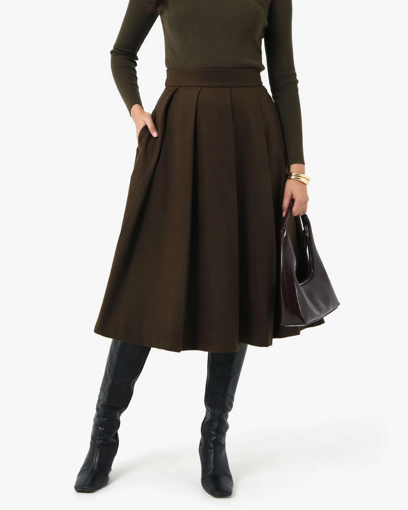 Forcast Ryan Pleated Midi Skirt Espresso Outlet