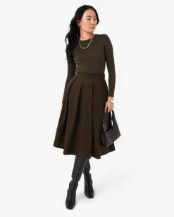 Forcast Ryan Pleated Midi Skirt Espresso Outlet