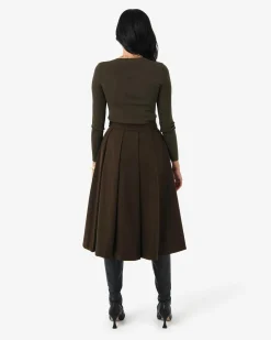 Forcast Ryan Pleated Midi Skirt Espresso Outlet