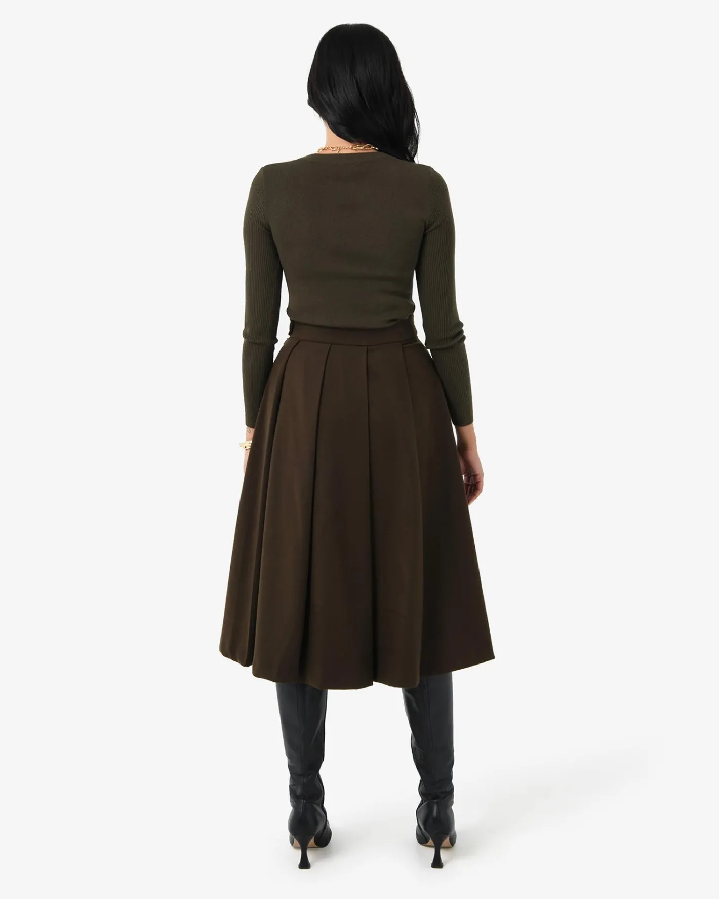 Forcast Ryan Pleated Midi Skirt Espresso Outlet