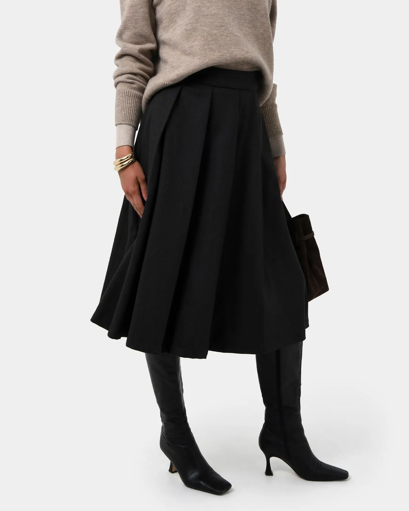 Forcast Ryan Pleated Midi Skirt Black Discount